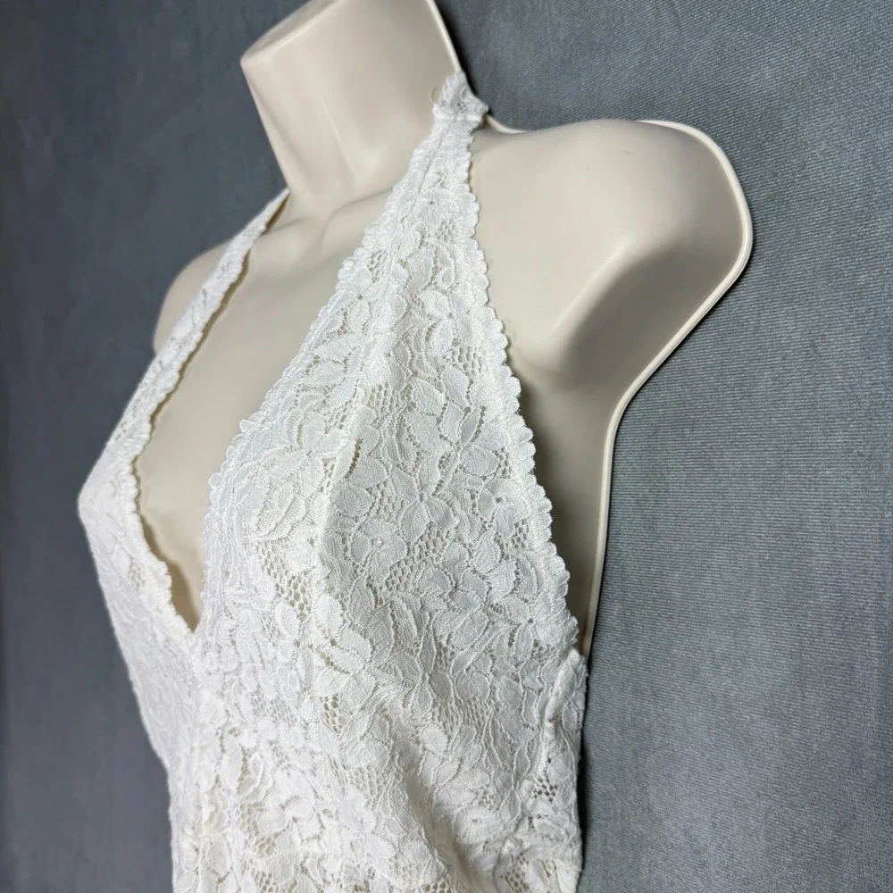 Free People Intimately Lingerie M Avery‎ White Lace bodysuit Racerback Romantic